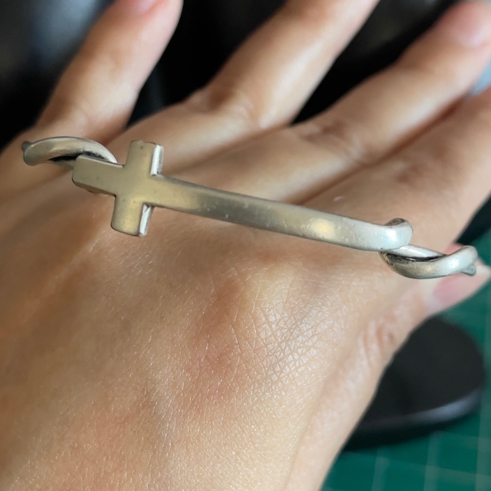 Silver tone sideways cross Alex and Ami adjustable bracelet - Picture 6 of 6